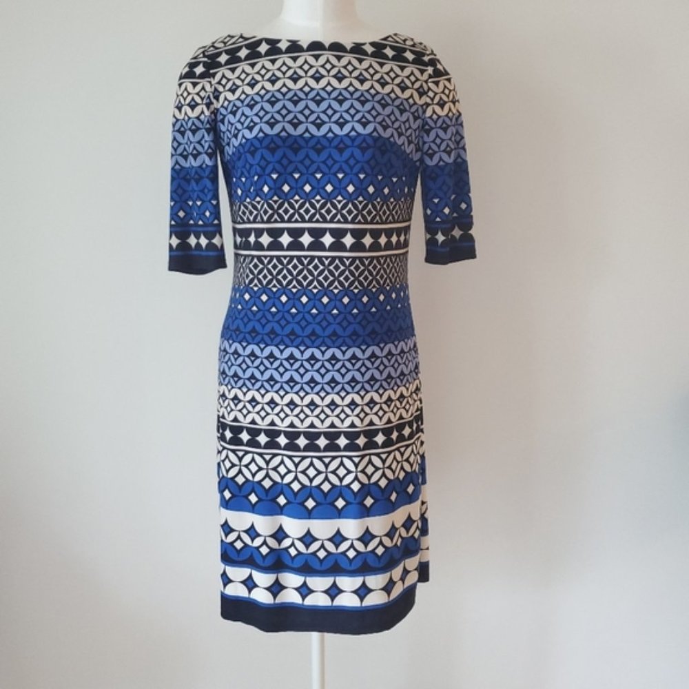 Eliza J blue geometric sheath dress